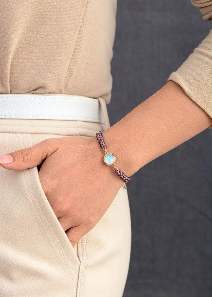 Women's Amethyst & Opal spiritual bracelet, a unique and healing gemstone accessory.