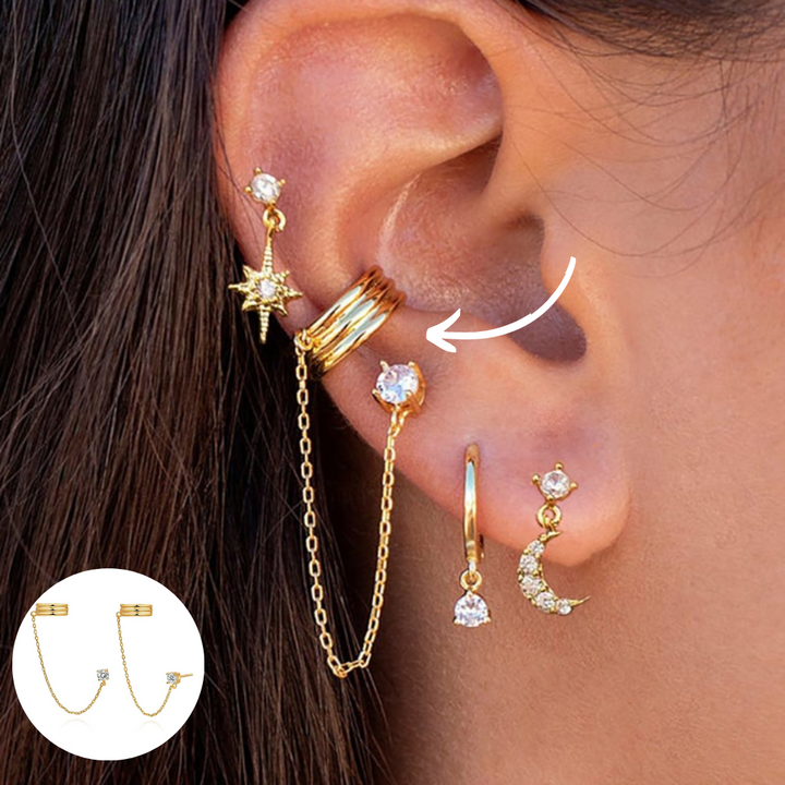 Amira Boho Chic earring collection, a versatile jewelry set featuring gold hoops and silver studs