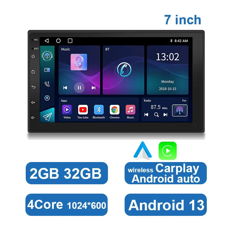 Front view of universal Android car stereo, highlighting its intuitive touchscreen
