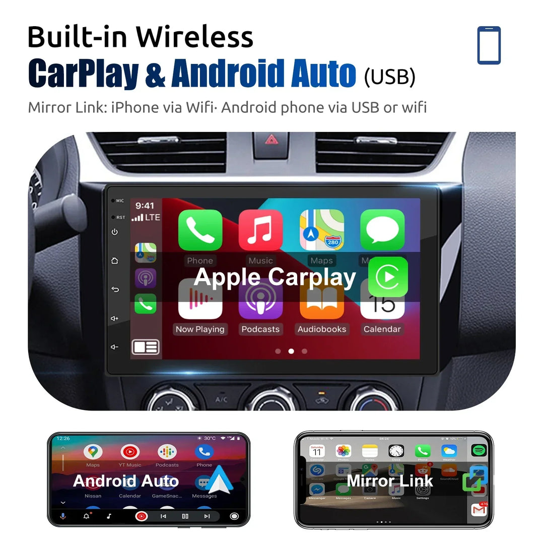 Car stereo with a large touchscreen display, GPS navigation, and Bluetooth connectivity