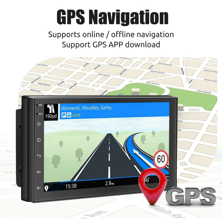 In-dash car stereo showing Android Auto interface, compatible with many vehicles