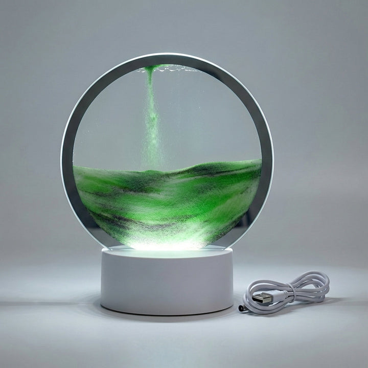 Circular AquaDrift Sand Art Lamp, LED illuminated, for dynamic home decor and a calming visual experience