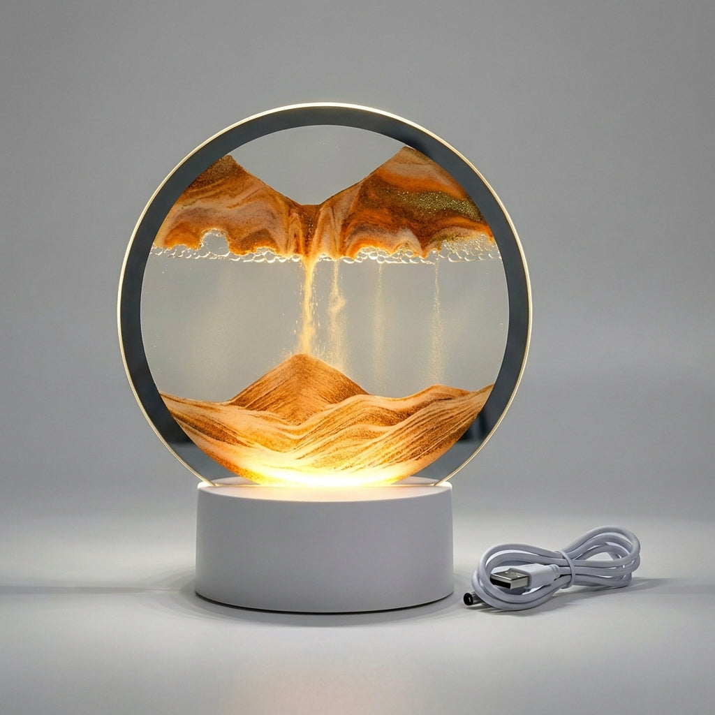 Close-up of AquaDrift LED Sand Art Lamp, highlighting the intricate shifting sand, perfect modern decor