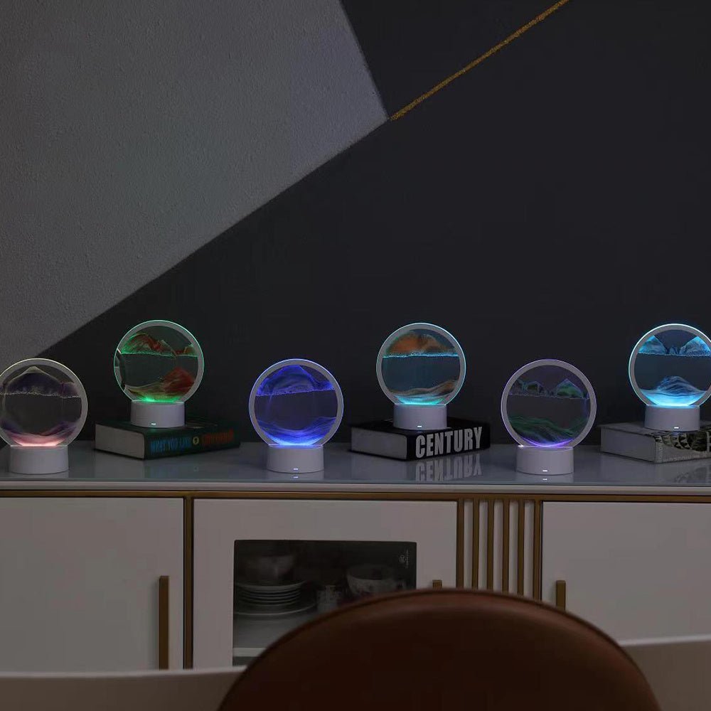 Stress relief AquaDrift sand art lamp, a unique home accent with flowing sands and calming LED lighting for any room.