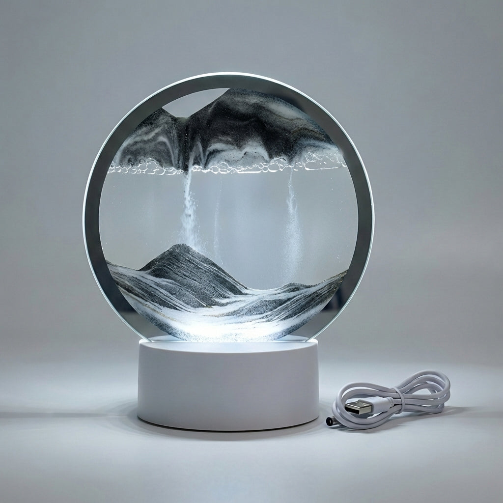 Home decor sand art lamp: AquaDrift, a circular LED lighting fixture that provides stress relief and modern elegance.