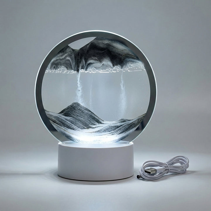 Home decor sand art lamp: AquaDrift, a circular LED lighting fixture that provides stress relief and modern elegance.