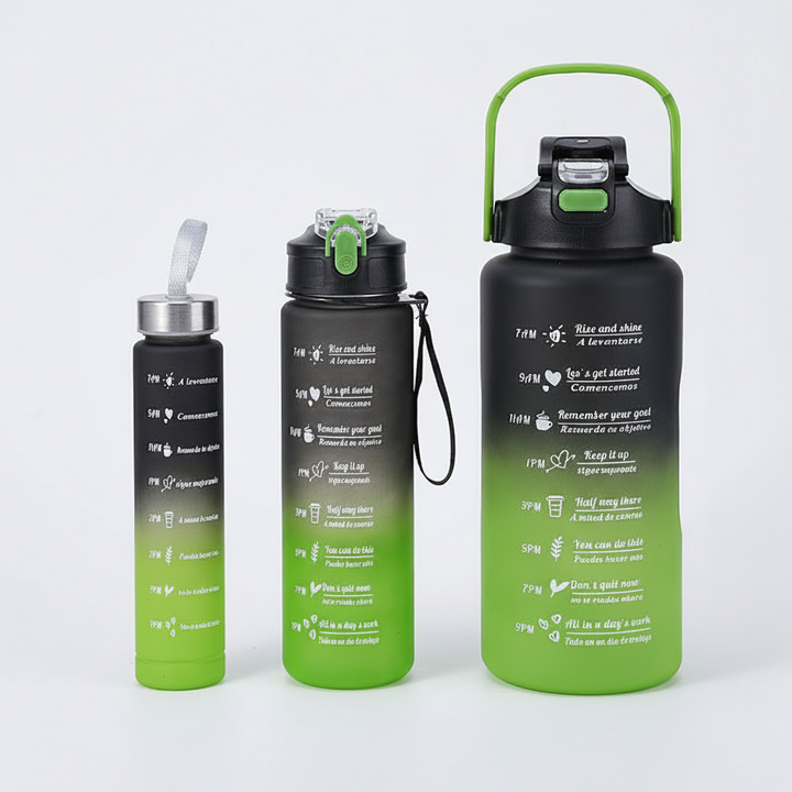 Detail of AquaPulse Tritan fitness bottle, focusing on the material and encouraging messages.