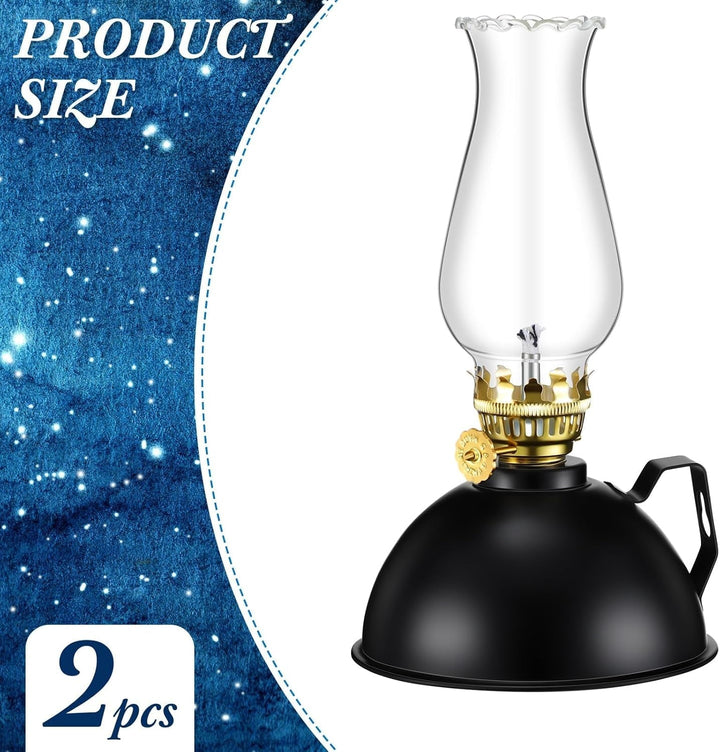Set of 2 clear glass and brushed metal vintage oil lamps, adding a classic touch to any home or outdoor space