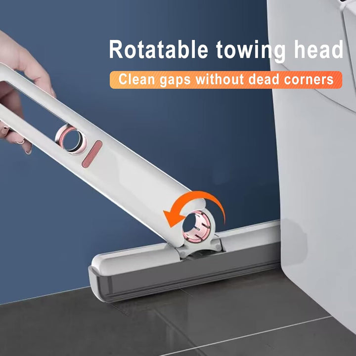 Overhead view of Arivon portable mini mop with its self-squeezing feature in action, removing excess water
