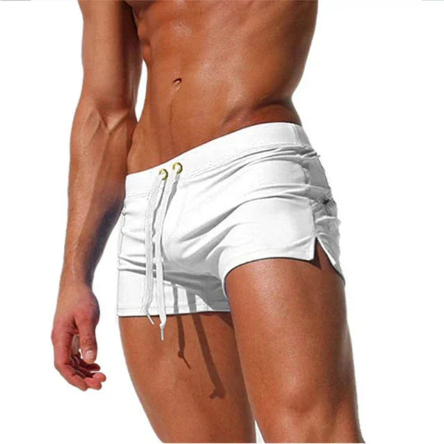Detail of the elastic waistband and drawstring on Arlan men's quick-dry swim shorts