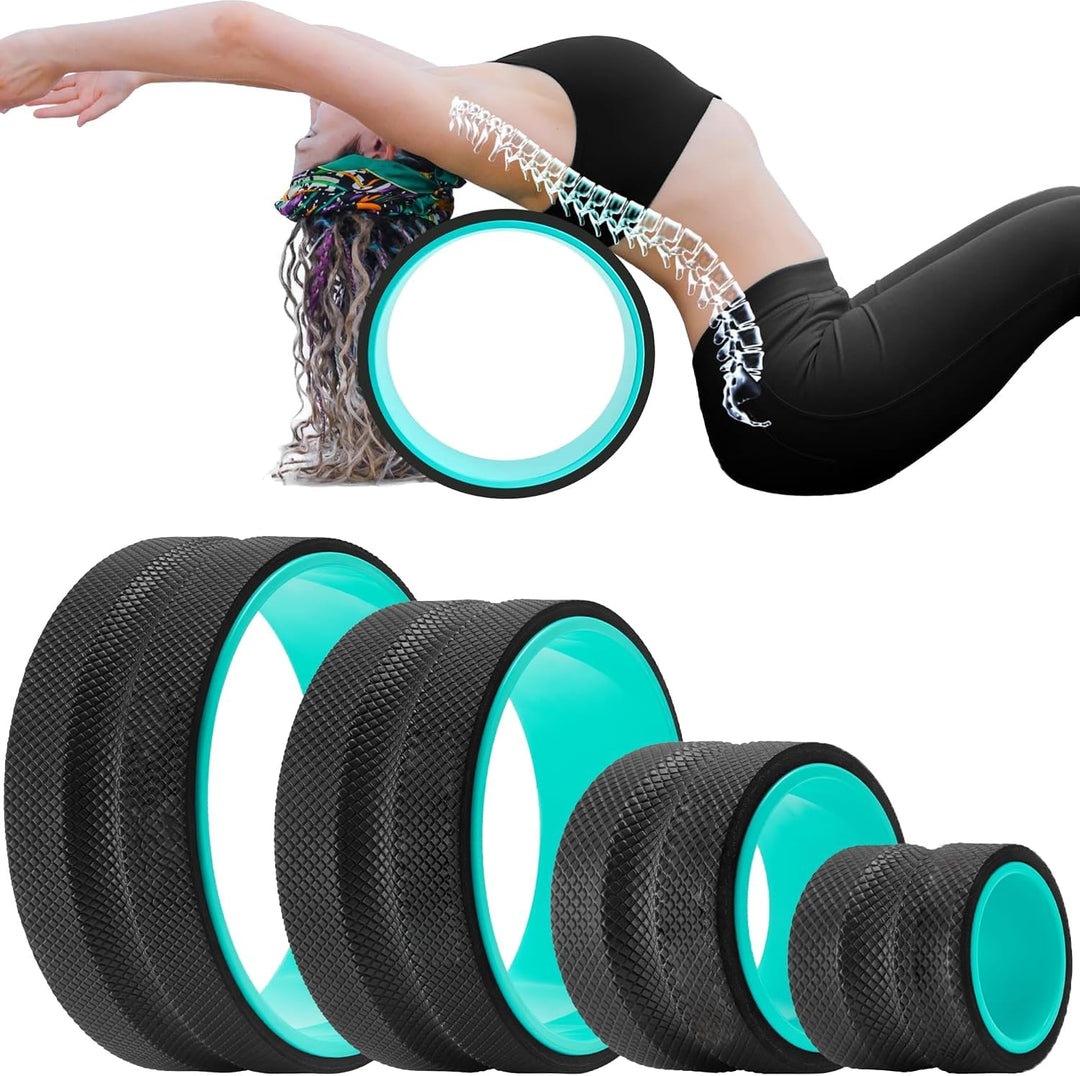 Artheva back roller wheel set with yoga blocks for back pain relief & stretching.