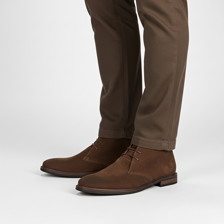 Arthur Men's Leather Desert Boots, classic brown, front view, comfortable casual footwear