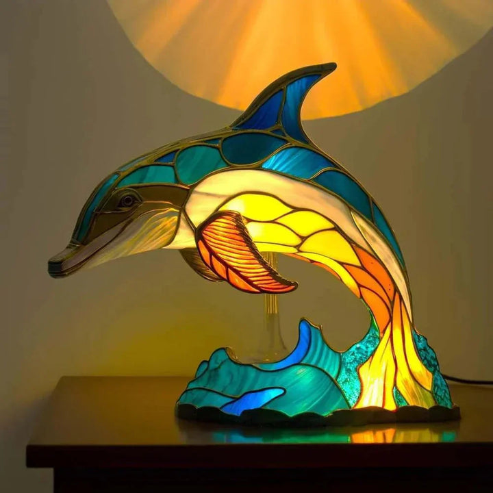 Stained glass animal lamp as a focal point, bringing artistic homelighting to a room.