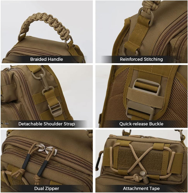 Arvion sling bag with multiple loops for attaching fishing tools and other outdoor essentials.