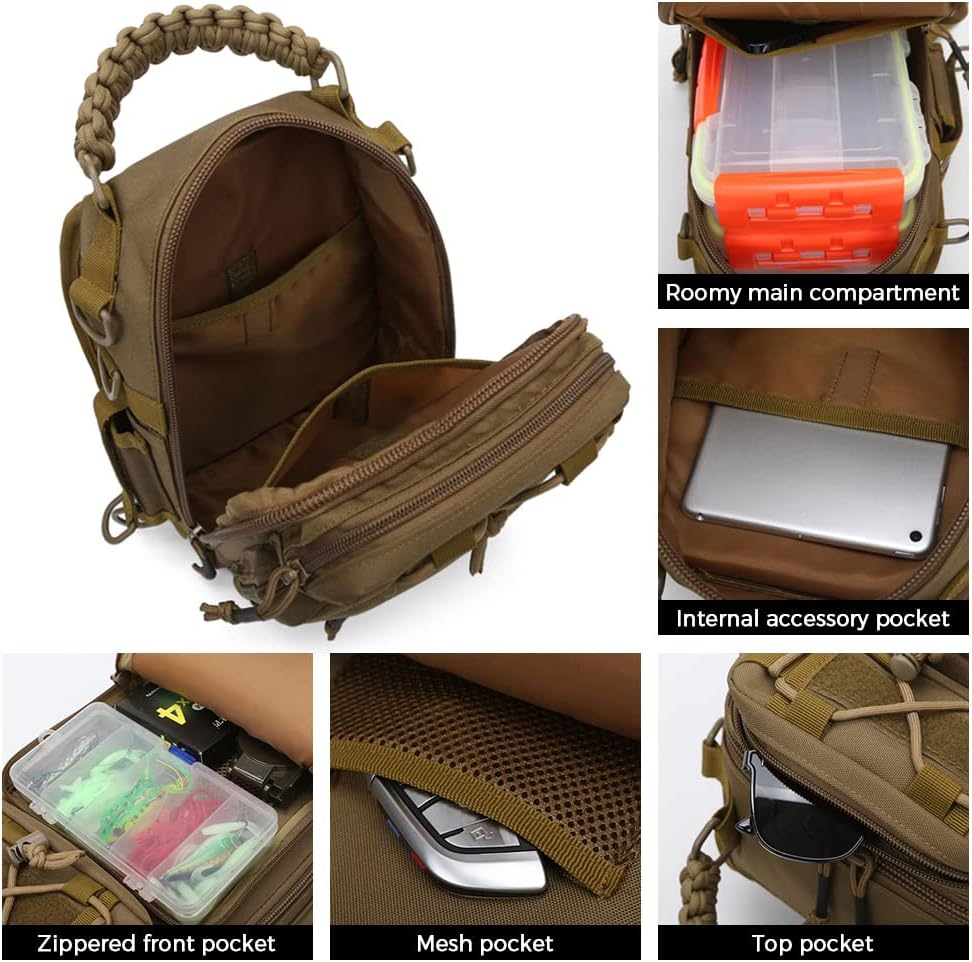Group of Arvion fishing sling bags in various angles, highlighting versatility for outdoor gear.
