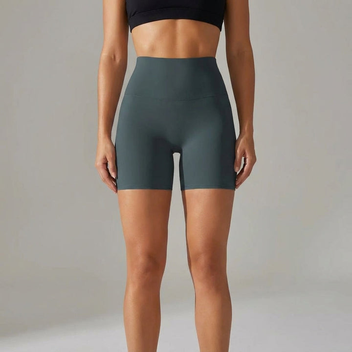 Back view of Aubree women's seamless high-waist shorts, highlighting their flattering fit.