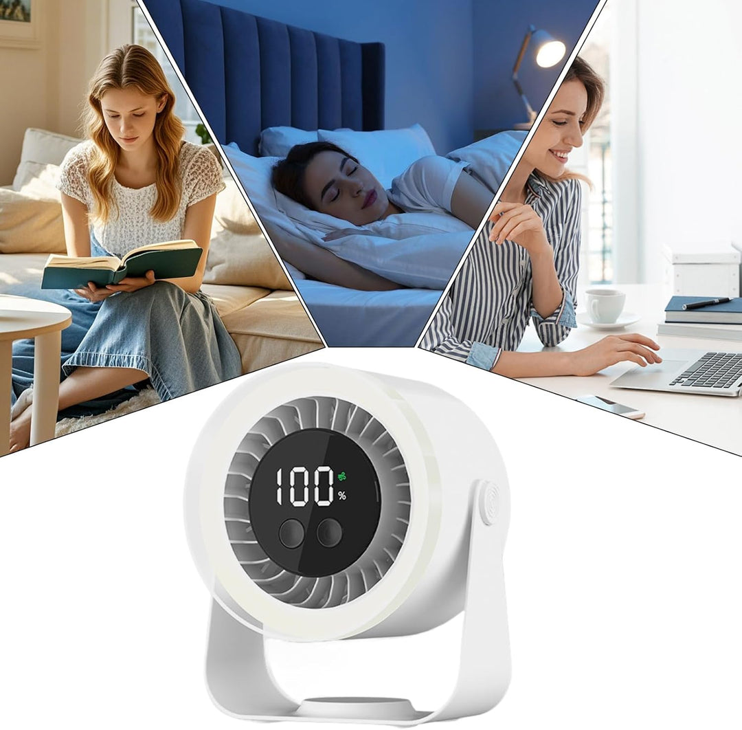 White Auralis quiet fan, USB rechargeable, a versatile summer gadget for any desk