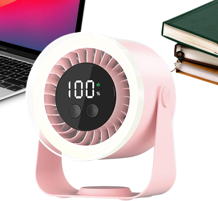 Portable Auralis quiet desk fan, USB rechargeable, ideal for personal cooling on a desktop