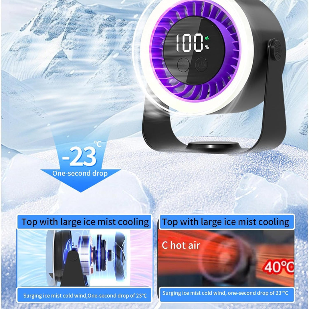Black Auralis Quiet Desk Fan providing personal breeze, illustrating its 10-speed capability.