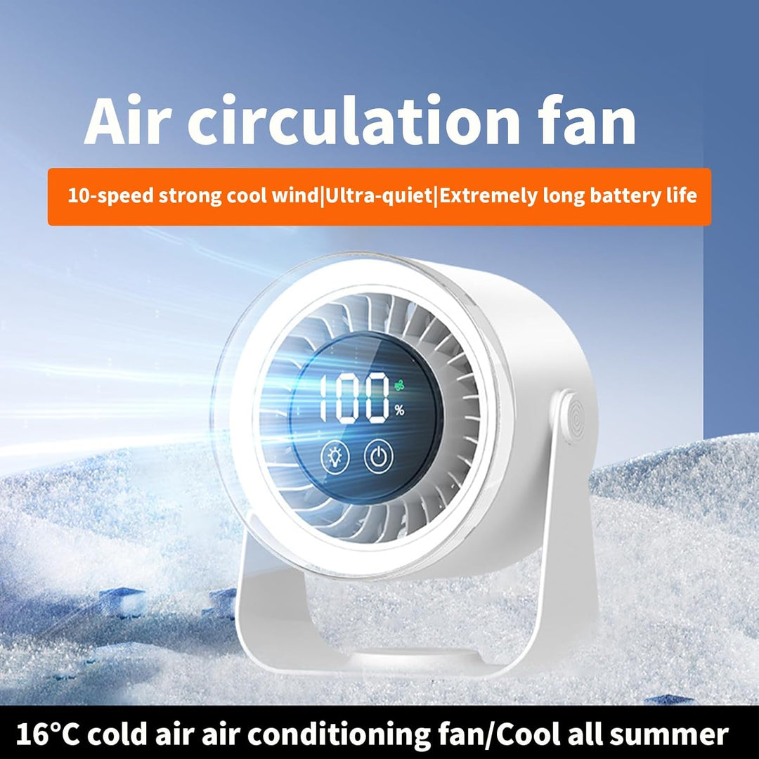 Auralis Pink Desk Fan with its rechargeable battery visible, underscoring its portable design.