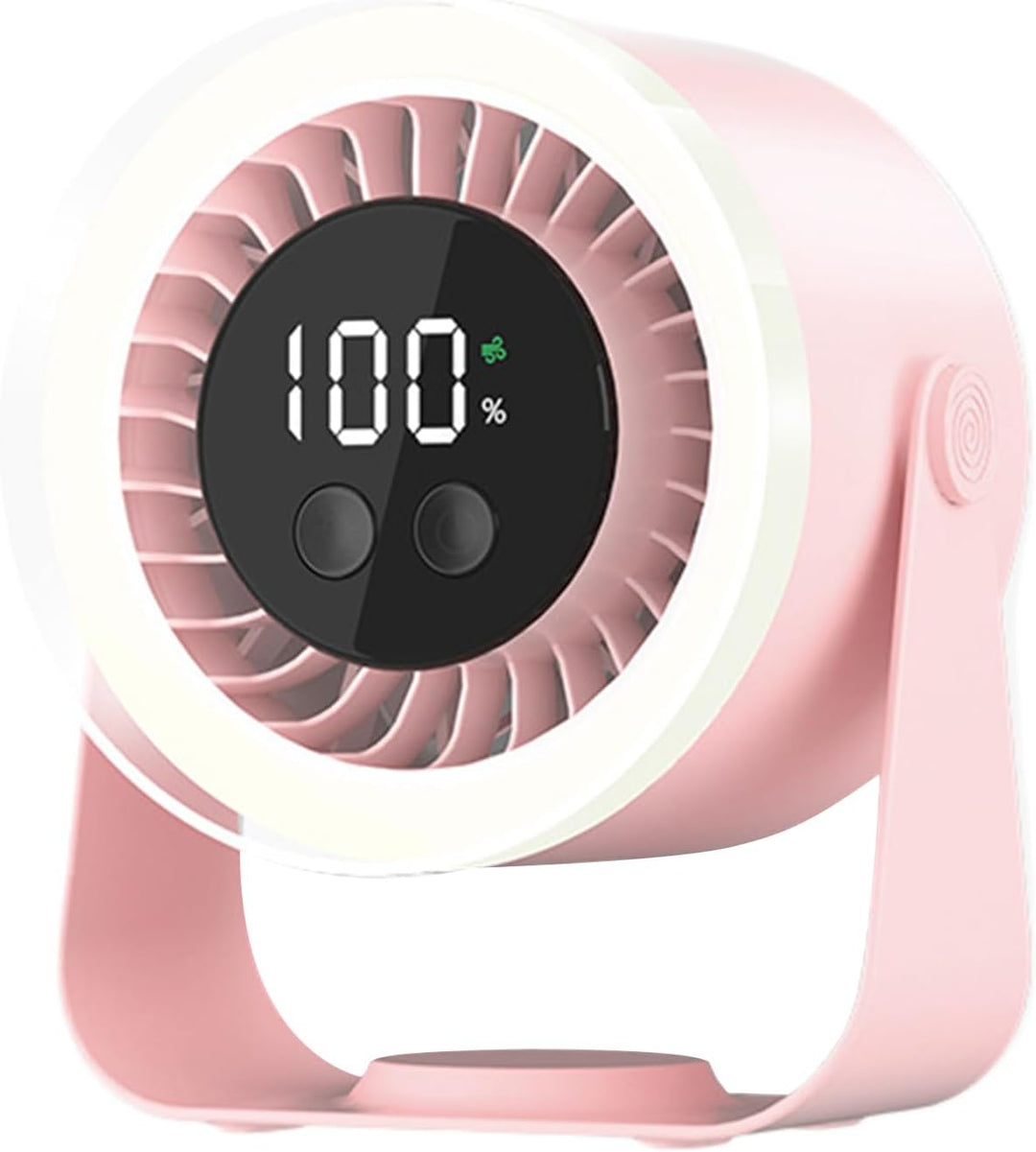 Person using a white Auralis Quiet Desk Fan in a home office, highlighting its 10-speed function.
