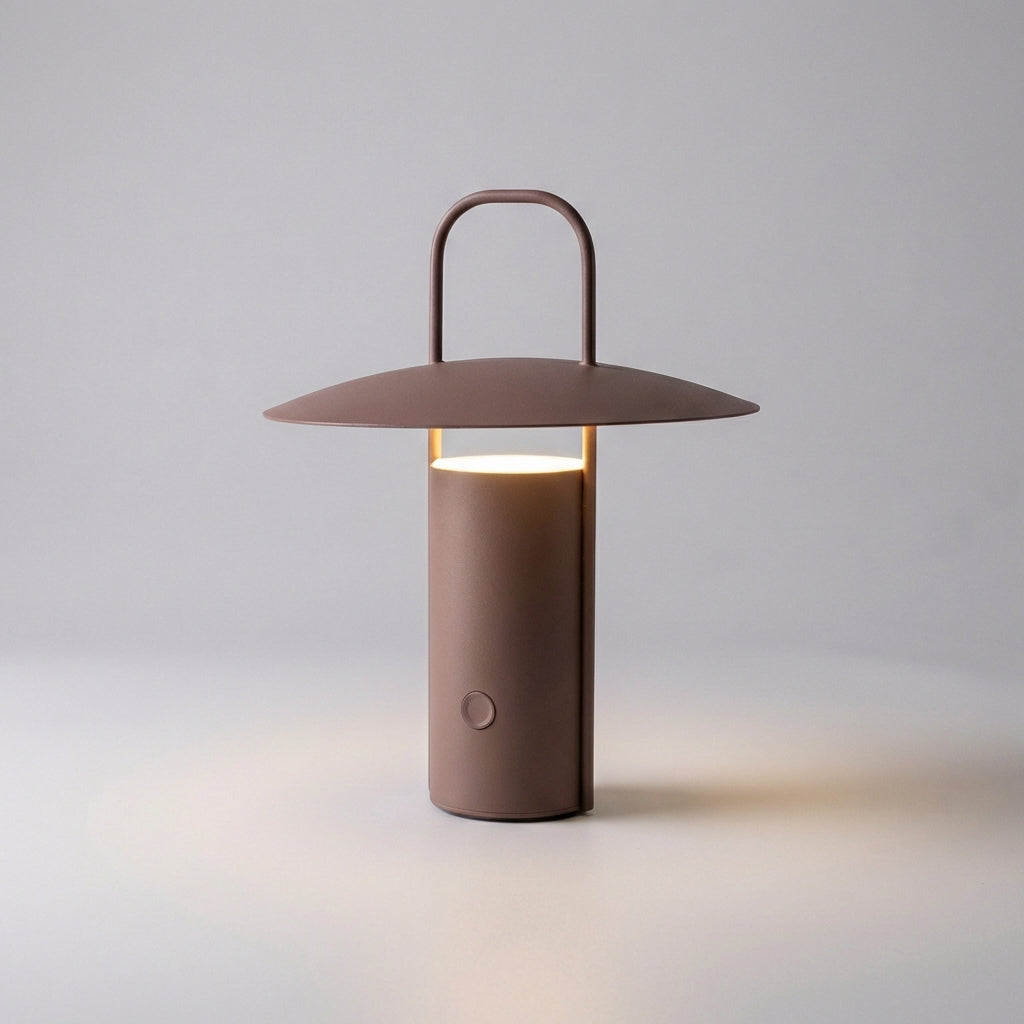 Stylish AuraPorto LED lantern, dimmable, portable light for outdoor adventures.