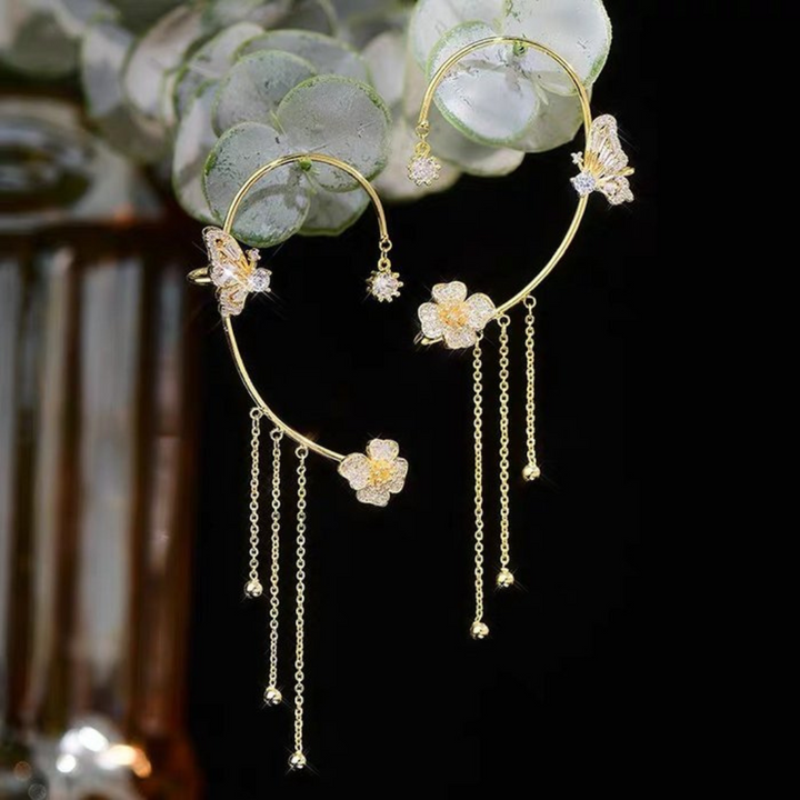 Women's butterfly drop earrings, gold finish, exquisite and delicate fashion jewelry piece