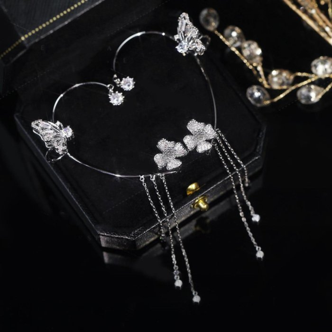 Aurelia women's unique butterfly drop earrings, close-up of craftsmanship, jewelry
