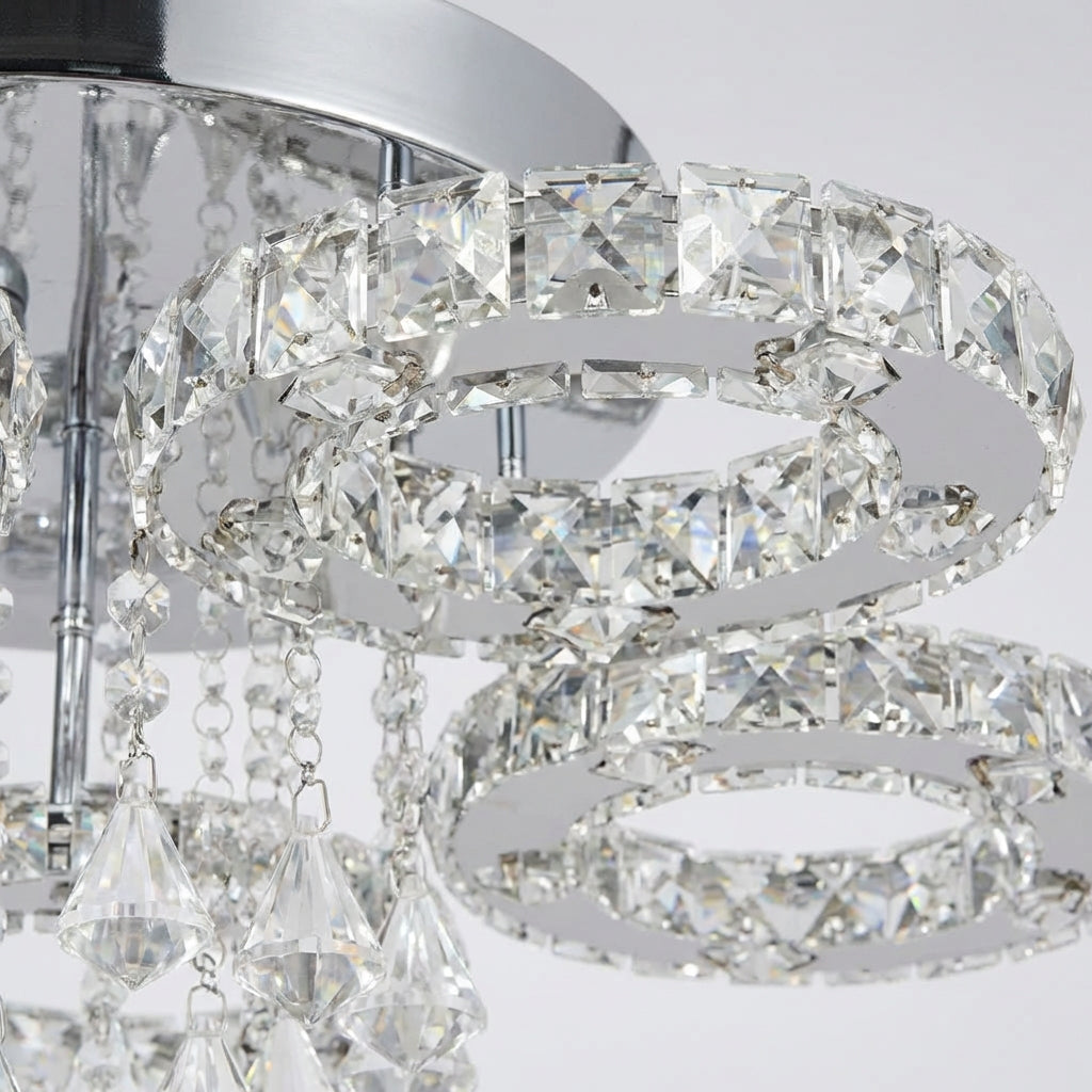 Elegant Aurellin crystal chandelier illuminating a room, modern LED lighting adds luxurious ambiance to home