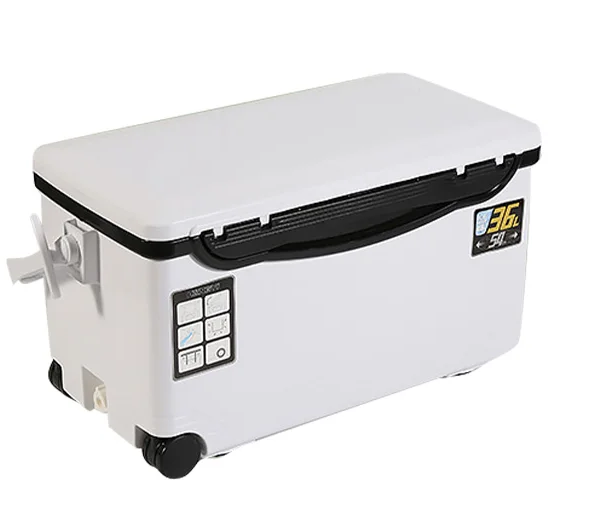 Multiple Auren fishing cooler boxes stacked, illustrating their efficient storage and rugged durability.