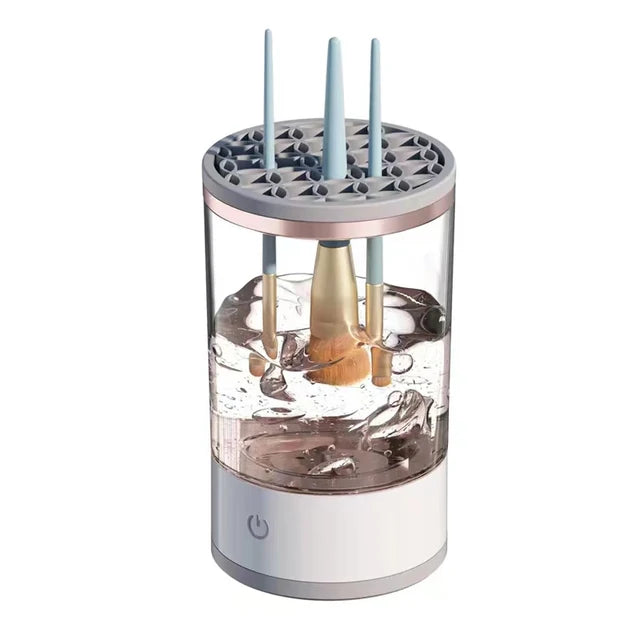 Automatic electric makeup brush cleaner & dryer for quick & hygienic cosmetic tool cleaning.