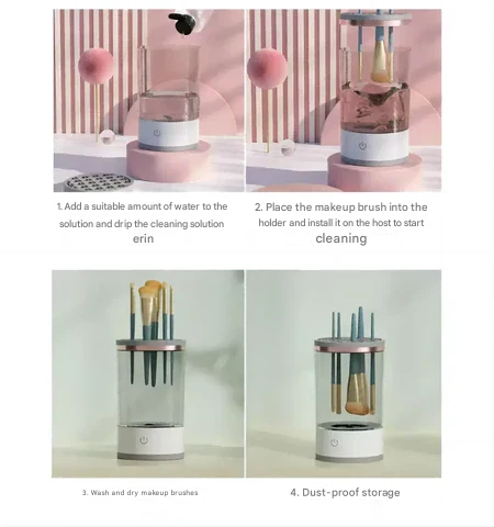 Rechargeable automatic electric makeup brush cleaner & dryer, a quick dry beauty tool for cosmetic hygiene.