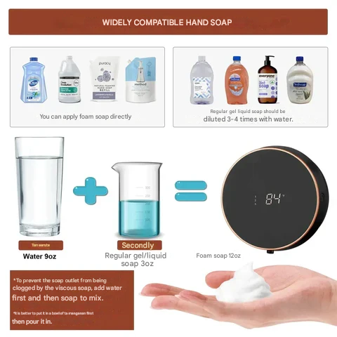 Rich foaming soap dispenser, automatic and touchless for ultimate handwashing convenience.
