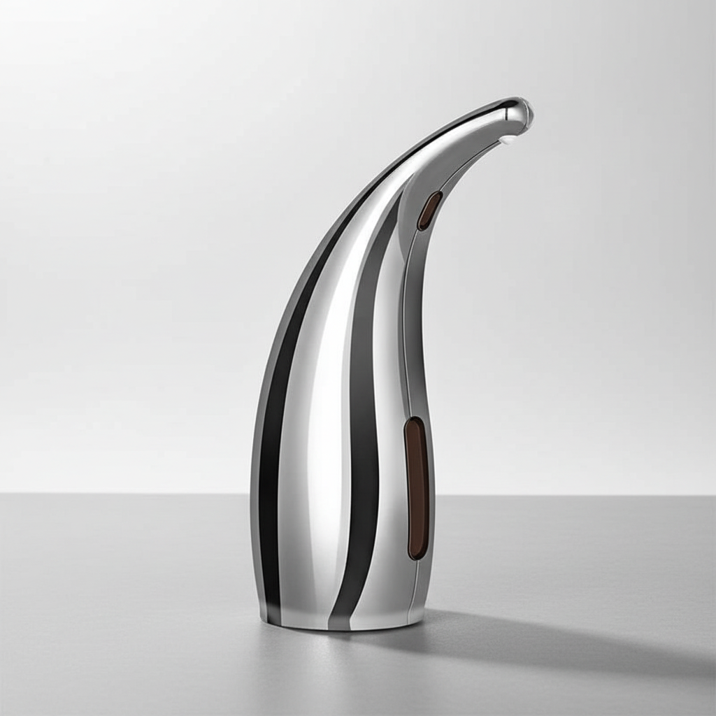 HygioFlow automatic soap dispenser with sleek design for bathroom or kitchen, hands-free operation.