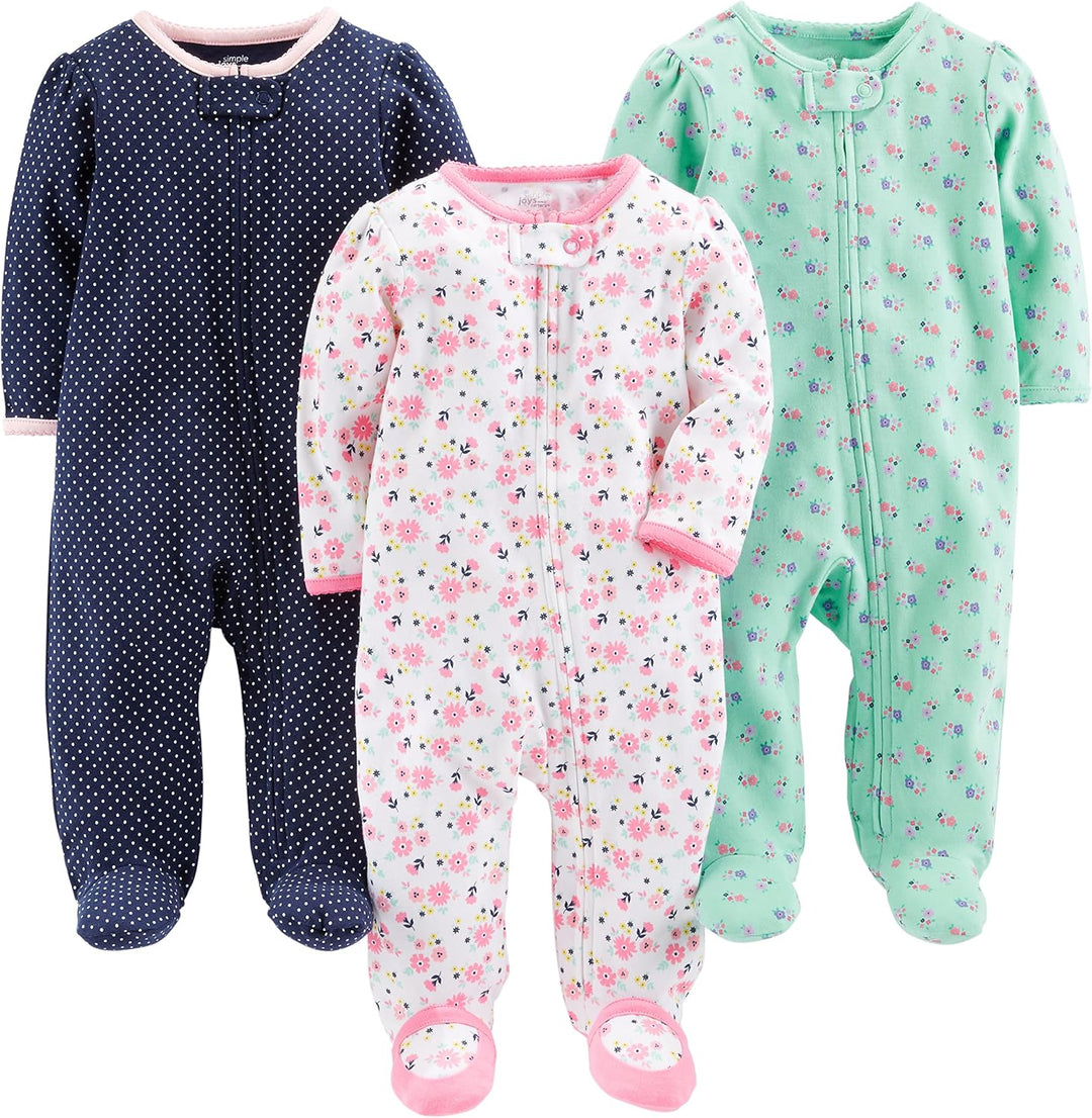 Soft cotton blend baby clothing, 3-pack winter sleep and play set for ultimate comfort.