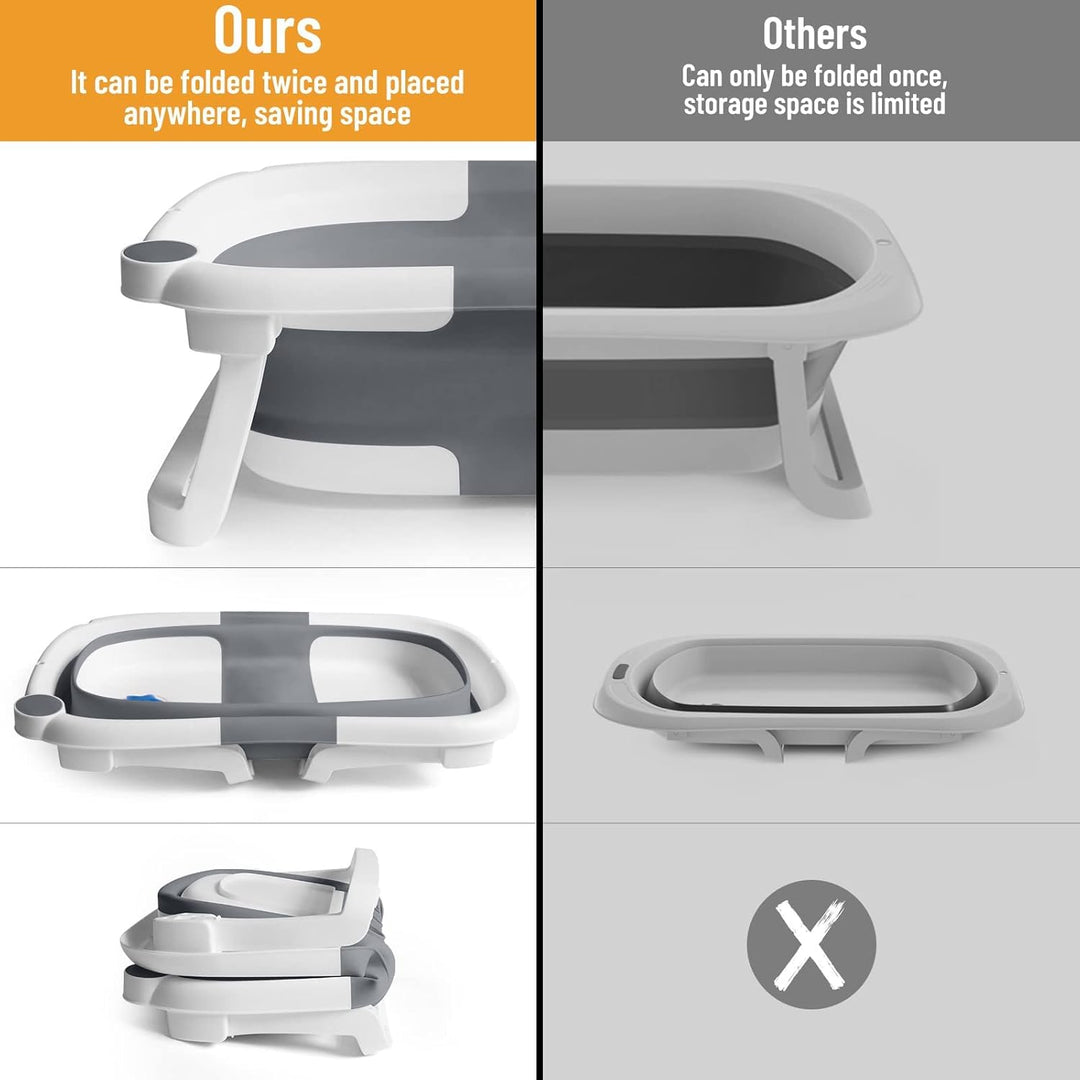 Compact baby bath tub with integrated support net, perfect for infant care and small spaces