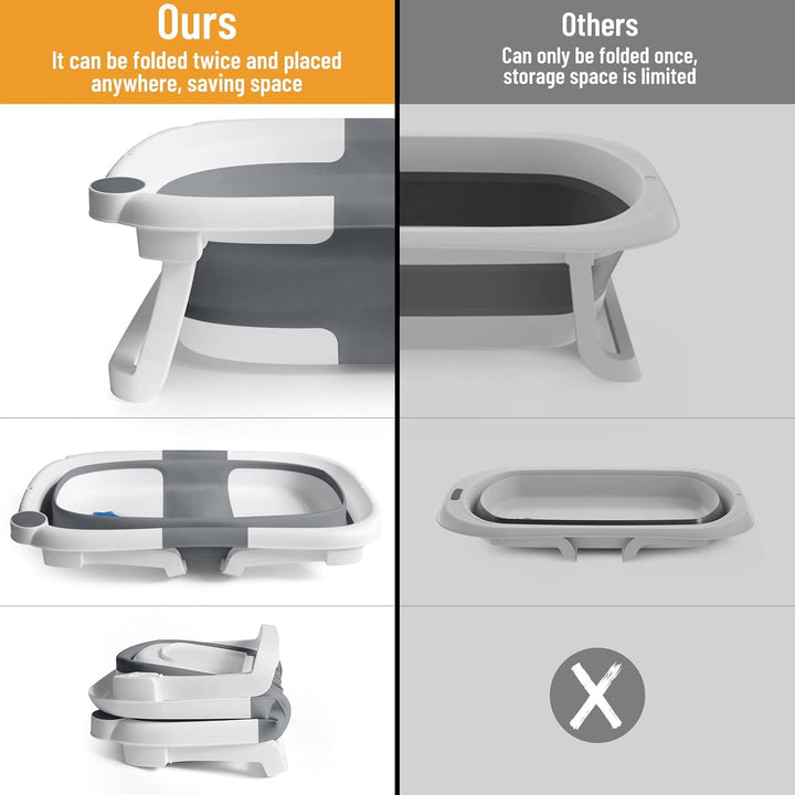 Compact baby bath tub with integrated support net, perfect for infant care and small spaces