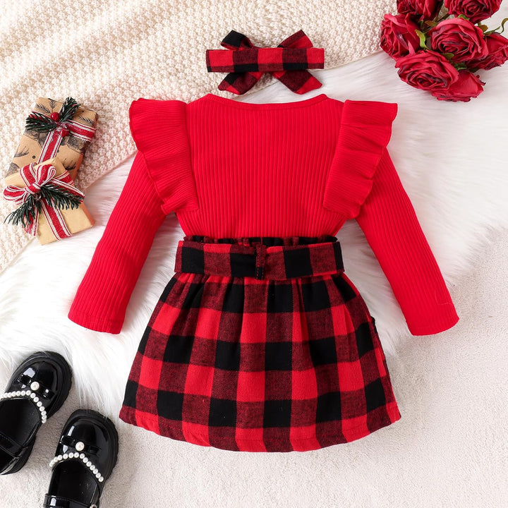 Close-up of the fabric texture of the baby girls' knitted turtleneck and dress winter set, soft cotton
