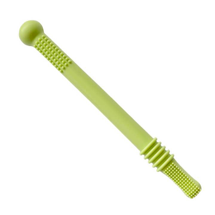 Soothing Baby Teething Tube by ChewyCalm. Silicone infant chew for gum relief, comfort, and oral motor play.