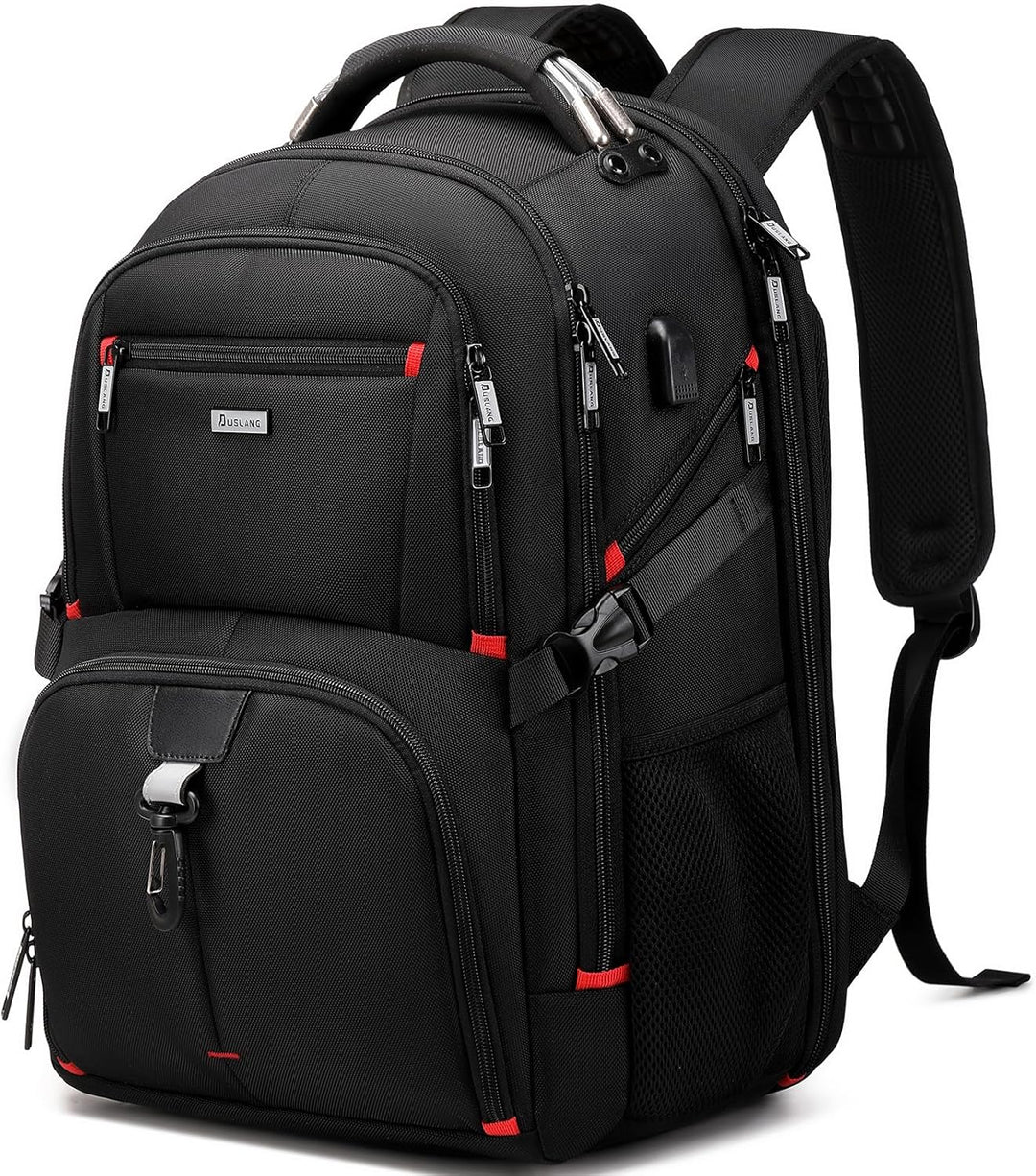 Unisex 50L water-resistant laptop backpack with USB charging port, large capacity for travel