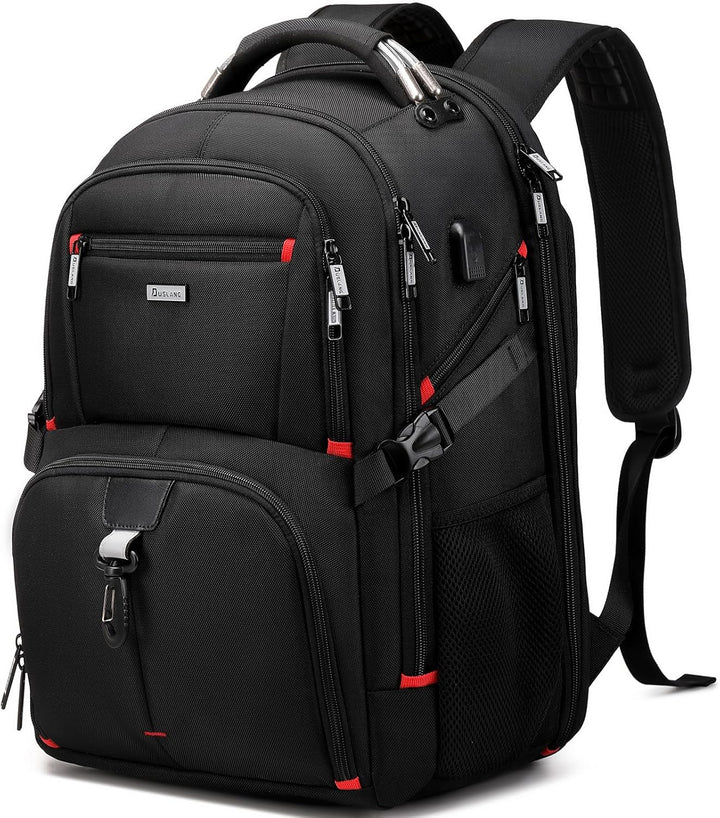 Unisex 50L water-resistant laptop backpack with USB charging port, large capacity for travel
