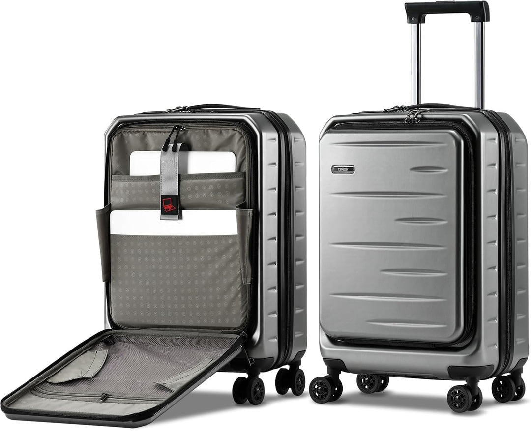 Secure expandable hard shell carry-on with TSA lock and convenient front compartment.