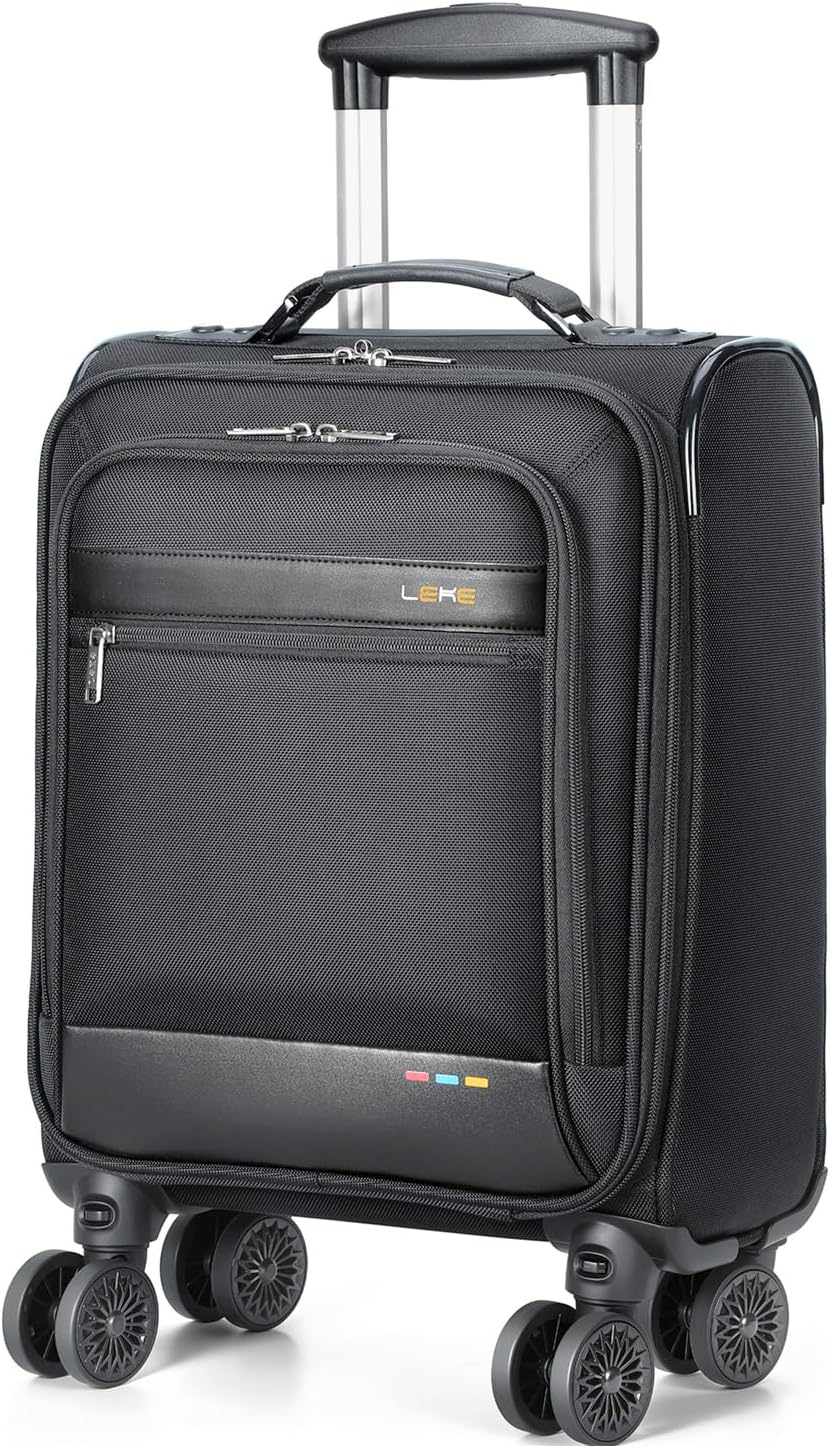 Black expandable softside carry-on luggage with wheels, lightweight & airline approved for travel