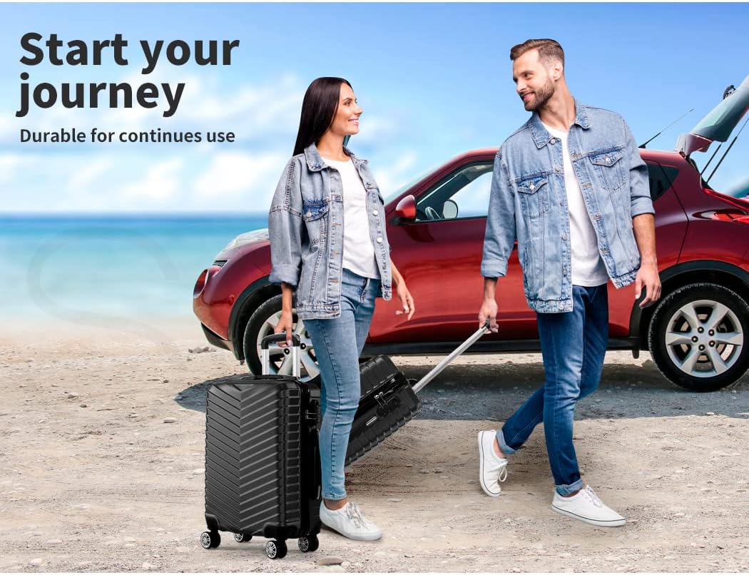 Black unisex hardshell luggage with spinner wheels, close-up of wheel for travel gear detail