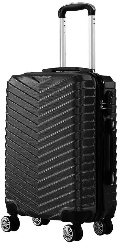 Black hardshell carry-on suitcase with smooth 360° spinner wheels, perfect for unisex travel.