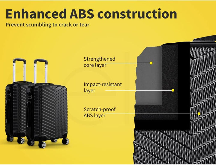 Durable black hardshell carry-on suitcase featuring 360° spinner wheels for secure, effortless airport travel.