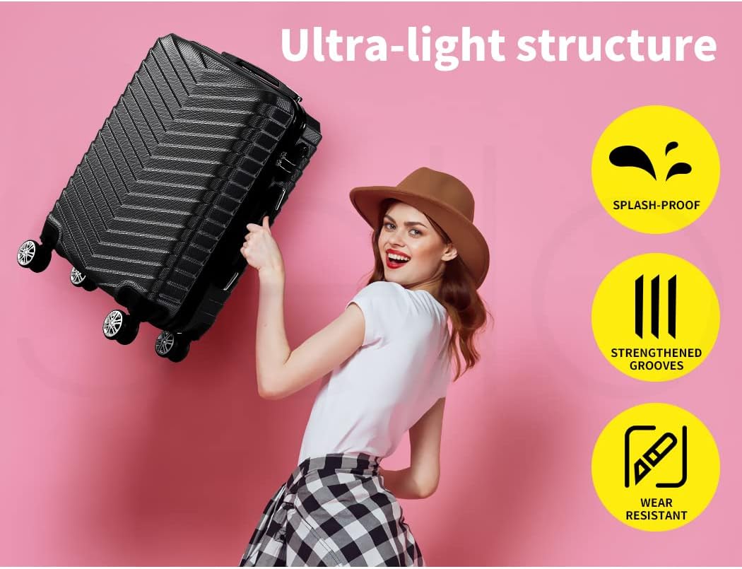 Unisex black carry-on travel bag; essential hardshell luggage for weekend getaways and airport efficiency.