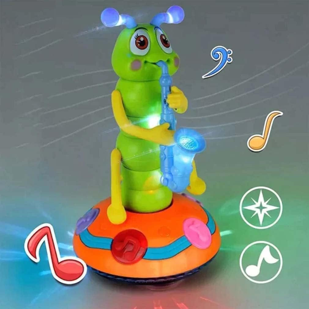 Blue & pink musical caterpillar toy for babies, stimulating sensory play & infant development.