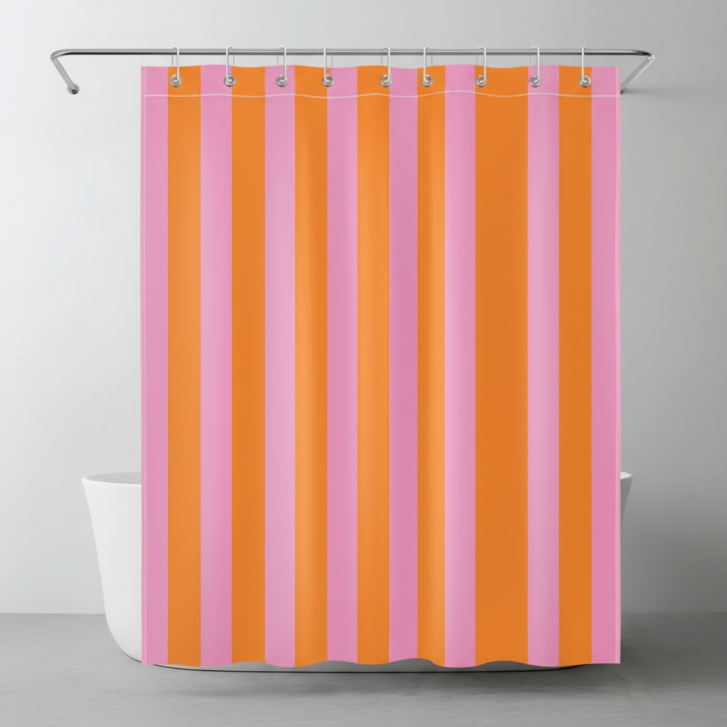 Stripelight boho striped shower curtain, water repellent fabric, quick dry, perfect for bathroom decor