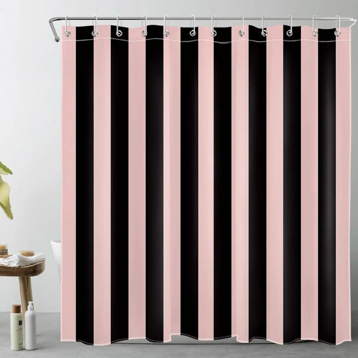 Water repellent boho striped shower curtain with elegant vertical lines, a stylish bath accessory